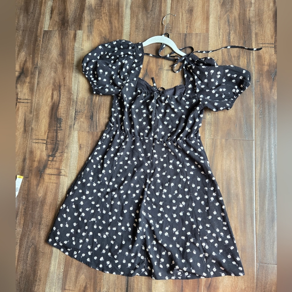 Black Floral Dress with Puff Sleeves